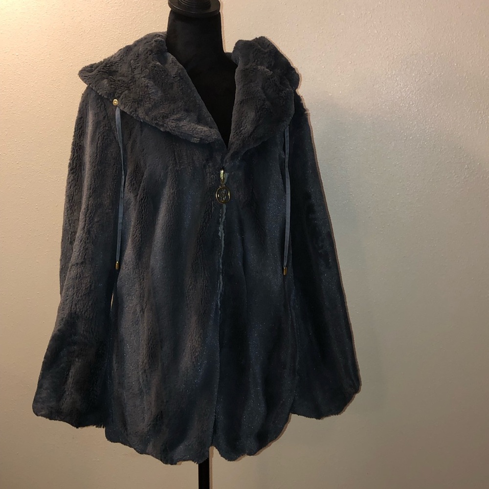 Source Unknown Reversible Gray Jacket With Fur Tr… - image 6